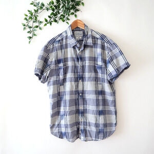 Lucky Brand Men's Blue Plaid Short Sleeve Button Front Shirt Size Large